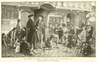 Pyhäkoulujen alkuperä, Hare Lane, Gloucester, 1780 tekijältä Robert Dowling