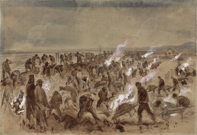 Telegraafikaapelia asentavat työmiehet tekijältä Robert Dudley