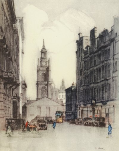 Glasgow: Pyhän Yrjön kirkko (värilitografia) tekijältä Robert Eadie