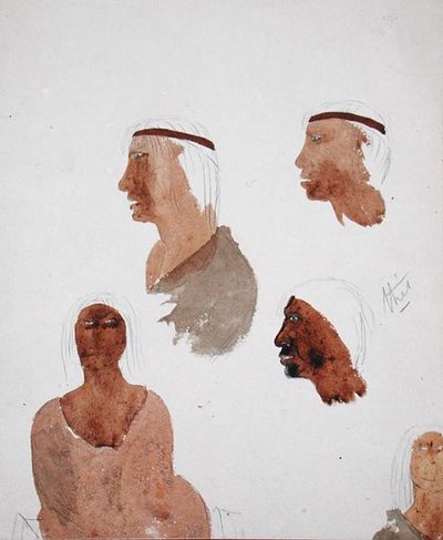 Fuegian Types, noin 1832 (lyijykynä ja akvarelli paperille). tekijältä Robert Fitzroy