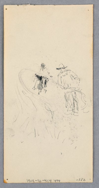 Piirustus, ulkoseinä: Kaksi hahmoa ja tunnistamattomia viivoja (kääntöpuoli), 1882. tekijältä Robert Frederick Blum