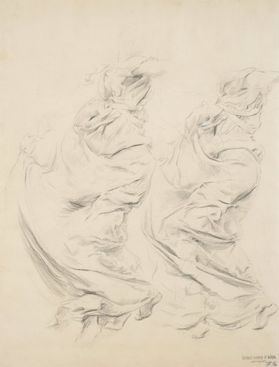 Luonnos verhoista mahdollisesti Moods to Music -seinämaalaukseen, 1893-95 (grafiitti & keltainen lyijykynä kiiltävällä kudospaperilla) tekijältä Robert Frederick Blum