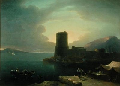 Posilipion niemeke Napolinlahdella, taustalla Vesuvius (öljy kankaalle) tekijältä Robert Freebairn