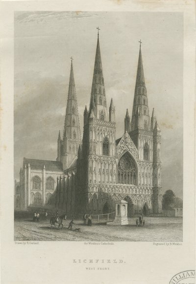 Lichfield Cathedral - West Front: teräskaiverrus, nd [c 1835-1842] (tulostus) tekijältä Robert Garland