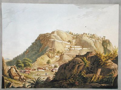 Lounaisnäkymä Ootra-Durgumista, kuvitus teoksesta "Twelve Views of Mysore, the Country of Tippoo Sultan", kaivertanut ja värittänyt J.W. Edy, julkaistu 1804 (värillinen akvatinta) tekijältä Robert H. (after) Colebrooke