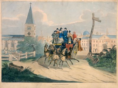 "Stage Coach Setting Off", 1800-luvun alku tekijältä Robert Havell