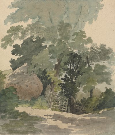 Country Lane heinäsuovasta ja portilla tekijältä Robert Hills