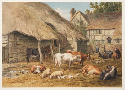 Farmyard kohtaus karjaa ja sikoja tekijältä Robert Hills