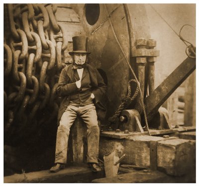 Isambard Kingdom Brunel SS Great Eastern -aluksen vesillelaskuketjujen luona, 1857. tekijältä Robert Howlett