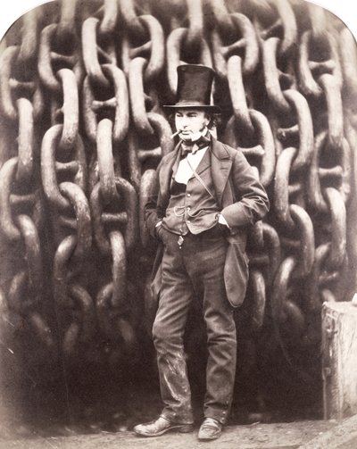Isambard Kingdom Brunel, seisomassa "Great Easternin" laukaisuketjujen edessä, 1857 tekijältä Robert Howlett