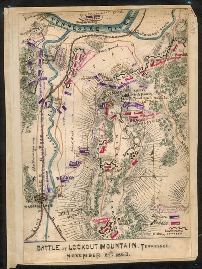 Lookout Mountainin taistelu, Tennessee 24. marraskuuta 1863. LOC gvhs01.vhs00173 tekijältä Robert Knox Sneden