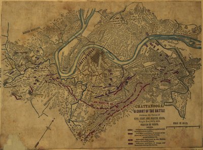 Chattanooga Kaavio taistelusta kenraalien Gens. Grant ja Braxton Bragg, joka käytiin 24.-5. marraskuuta 1863. LOC gvhs01.vhs00275 tekijältä Robert Knox Sneden
