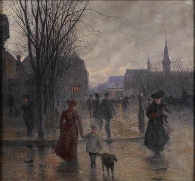 Sateinen ilta Hennepin Avenuella, n. 1902 tekijältä Robert Koehler