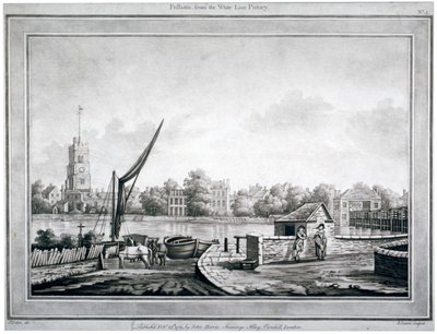 Näkymä Fulhamiin White Lion Innistä, Putney, Lontoo, 1783 tekijältä Robert Laurie