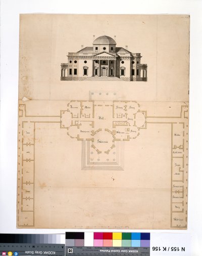 Monticello: 2. versio (suunnitelma ja länsikorkeus) tekijältä Robert Mills