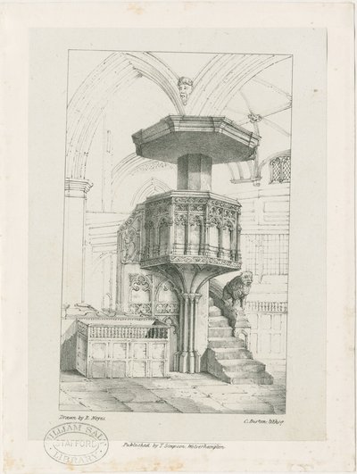Wolverhampton - Pietarin kirkon saarnatuoli: litografia, nd [n. 1844] (painettu) tekijältä Robert Noyes