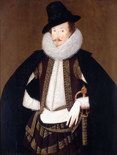 Muotokuva Sir Charles Cornwallisista, turkista leikatussa mustassa viitassa, valkoisessa ja ruskeassa, kullalla brodeeratussa liivissä, tekijältä Robert Peake