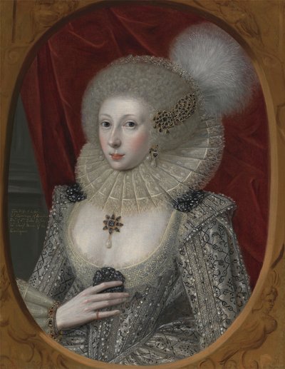 Naisen muotokuva, mahdollisesti Elizabeth Pope (n. 1585; asui 1624) tekijältä Robert Peake the elder
