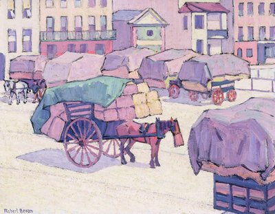 Hay Carts, Cumberland Market (öljy kankaalle) tekijältä Robert Polhill Bevan