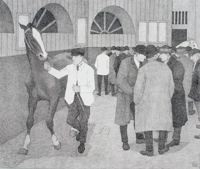 Hevoskauppiaat Barbicanissa (Barbican No.2) 1921 (litho) tekijältä Robert Polhill Bevan