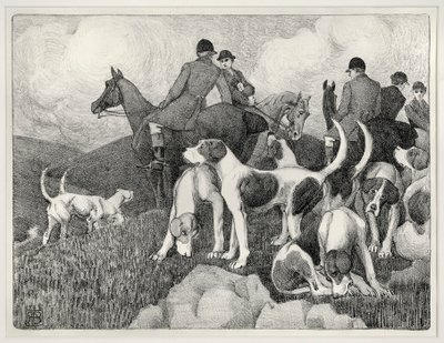 Metsästyskohtaus (litho) tekijältä Robert Polhill Bevan