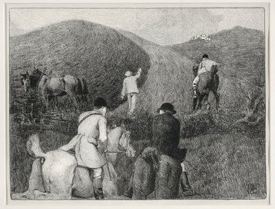 Metsästyskohtaus (litho) tekijältä Robert Polhill Bevan