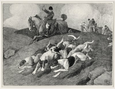Metsästyskohtaus (litho) tekijältä Robert Polhill Bevan