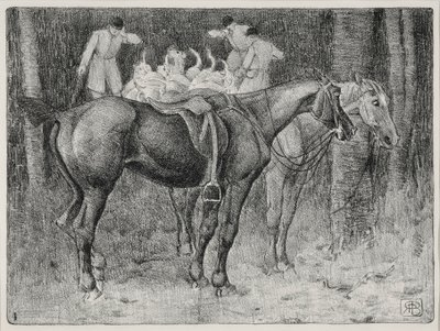 Metsästyskohtaus (litho) tekijältä Robert Polhill Bevan