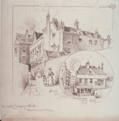 Takanäkymä Old Blakeney Head Innistä, Bartholomew Close, Lontoo, n. 1900 tekijältä Robert Randoll