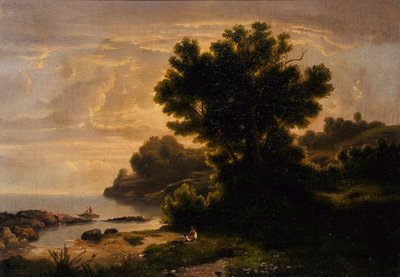 Maisema perheen kanssa järven rannalla tekijältä Robert S. Duncanson