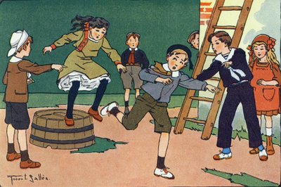 Äiti hilloilla. Kaiverrus "" Mitä me pelaamme? E. Weberin "" Robert Sallesin (1871-1929) akvarellipiirroksilla. Librairie Garnier Freres, Pariisi tekijältä Robert Salles