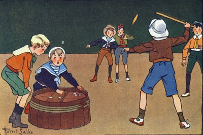 Osseletit ja quinet. Kaiverrus "" Mitä me pelaamme? E. Weberin "" Robert Sallesin (1871-1929) akvarellipiirroksilla. Librairie Garnier Freres, Pariisi tekijältä Robert Salles