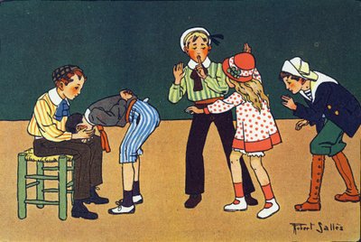 Lämmin käsi. Kaiverrus "" Mitä me pelaamme? E. Weberin "" Robert Sallesin (1871-1929) akvarellipiirroksilla. Librairie Garnier Freres, Pariisi tekijältä Robert Salles