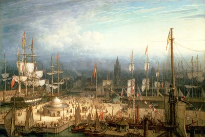 Nelimastoinen Clipper-laiva Liverpoolin satamassa, n. 1810 tekijältä Robert Salmon