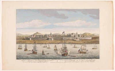 Näkymä Saint Georgen linnakkeelle Madrasissa Fort St George Coromandelin rannikolla. Kuuluu East India Company of Englandiin (otsikko esineessä) VOC-ratkaisut (sarjan nimi) tekijältä Robert Sayer