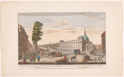 Gezicht op de Beurs te Rotterdam Näkymä Exchange the South ja North Blaakista otettuna Gaapersin sillalta (otsikko esineessä) Hollanti (sarjan nimi) tekijältä Robert Sayer