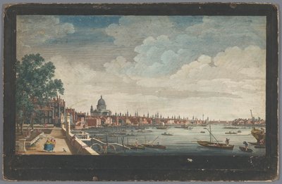 Näkymä Lontoon sillalle Thames-joen yli Lontoossa Somerset Housen puutarhasta katsottuna Näkymä Somerset Gardensista London Bridgelle (otsikko esineessä) Lontoo (sarjan nimi) tekijältä Robert Sayer