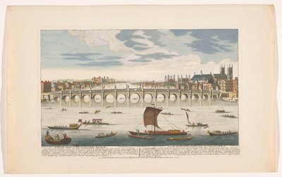 Näkymä Westminster Bridgeltä Thames-joen yli Lontoossa pohjoisesta katsottuna Etelänäkymä Westminster Bridgestä (otsikko esineessä) tekijältä Robert Sayer