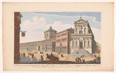 Gezicht op de kerk Santo Spirito Sassia te Roomassa Näkymä Rooman Pyhän Hengen kirkolle ja sairaalaan (otsikko esineessä) Rooma (sarjan nimi) tekijältä Robert Sayer
