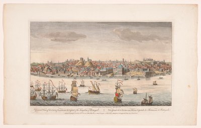 Näkymä Lissabonin kaupunkiin Yleiskuva Lissabonin kaupungista, Portugalin kuningaskunnan pääkaupungista (otsikko esineessä) Madrid ja Lissabon (sarjan nimi) tekijältä Robert Sayer