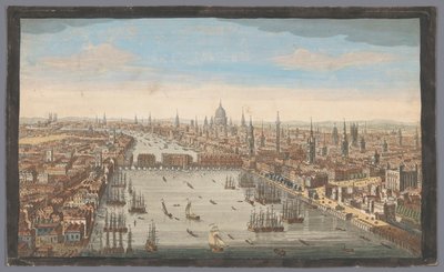 Näkymä Lontoon kaupunkiin Yleiskuva Lontoon kaupungista, Thames-joen vieressä (otsikko esineessä) Lontoo (sarjan nimi) tekijältä Robert Sayer