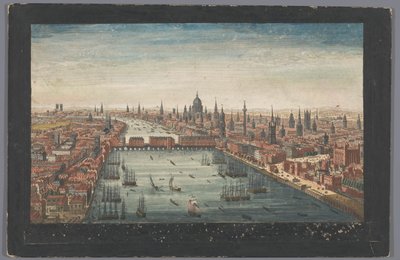 Näkymä Lontoon kaupunkiin Yleiskuva Lontoon kaupungista, Thames-joen vieressä (otsikko esineessä) Lontoo (sarjan nimi) tekijältä Robert Sayer