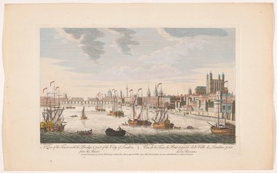 Näkymä Lontoon Cityyn Thames-joelta Näkymä Toweriin, siltaan ja osaan Lontoon kaupunkia. Joesta (otsikko esineessä) Lontoo (sarjan nimi) tekijältä Robert Sayer