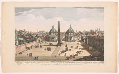 Gezicht op het Piazza del Popolo te Rome Näkymä Common Placelle, koristeltu uusilla rakennuksilla, ja näkymä Rooman kaupunkiin, sellaisena kuin se on tällä hetkellä (otsikko esineessä) Rooma (sarjan nimi) tekijältä Robert Sayer