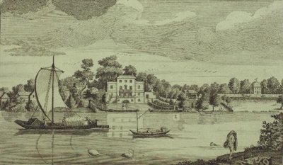 Näkymä vietettyyn herra paavin taloon Twickenhamissa, n. 1750 (kaiverrus) tekijältä Robert Sayer