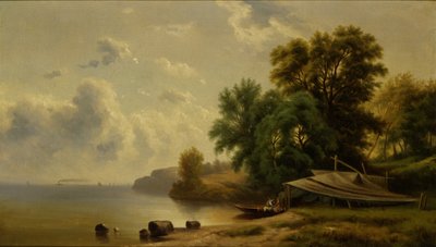 Maisema leirintäalueen kanssa, n.d. tekijältä Robert Seldon Duncanson