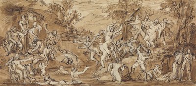 Kuvatutkimus Bacchanalia-juhlasta metsämaisemassa tekijältä Robert Smirke