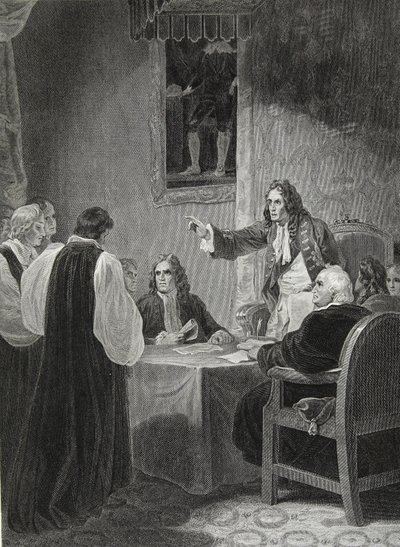 Piispat ennen salaista neuvostoa, 1688, kaiverrettu George Noble, kuvitus David Humen teoksesta "The History of England", pub. R. Bowyer, Lontoo, 1812 tekijältä Robert Smirke