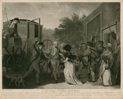 Yritys salamurhata kuningas Yrjö III vuonna 1786 (kaiverrus). tekijältä Robert Smirke