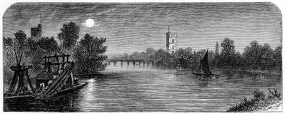 Putneyn silta ja kirkko Moonlightissa, 1880 tekijältä Robert Taylor Pritchett